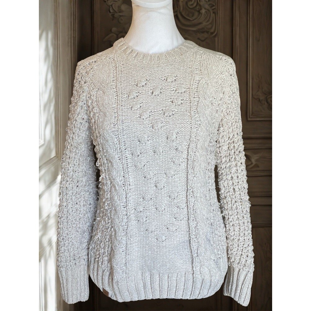 SIMPLY SOUTHERN Women's Cream Chenille Cable Knit Crewneck Sweater Small S Cozy - Picture 2 of 11